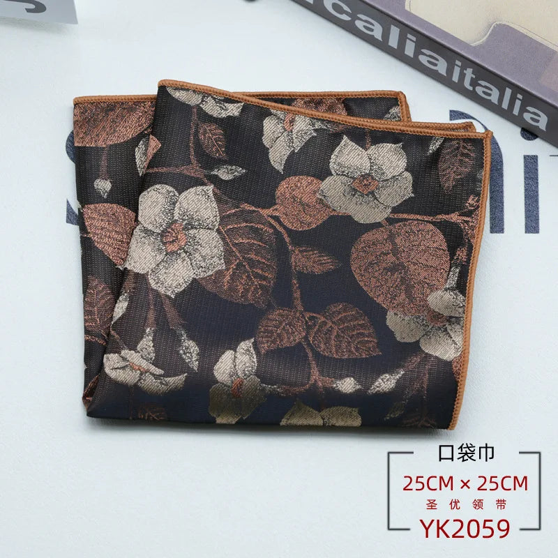24cm Men's Formal Dress Polyester Pocket Square British Brown Flower Handkerchief Suit Accessories Towel Gentleman Tuxedo Hanky