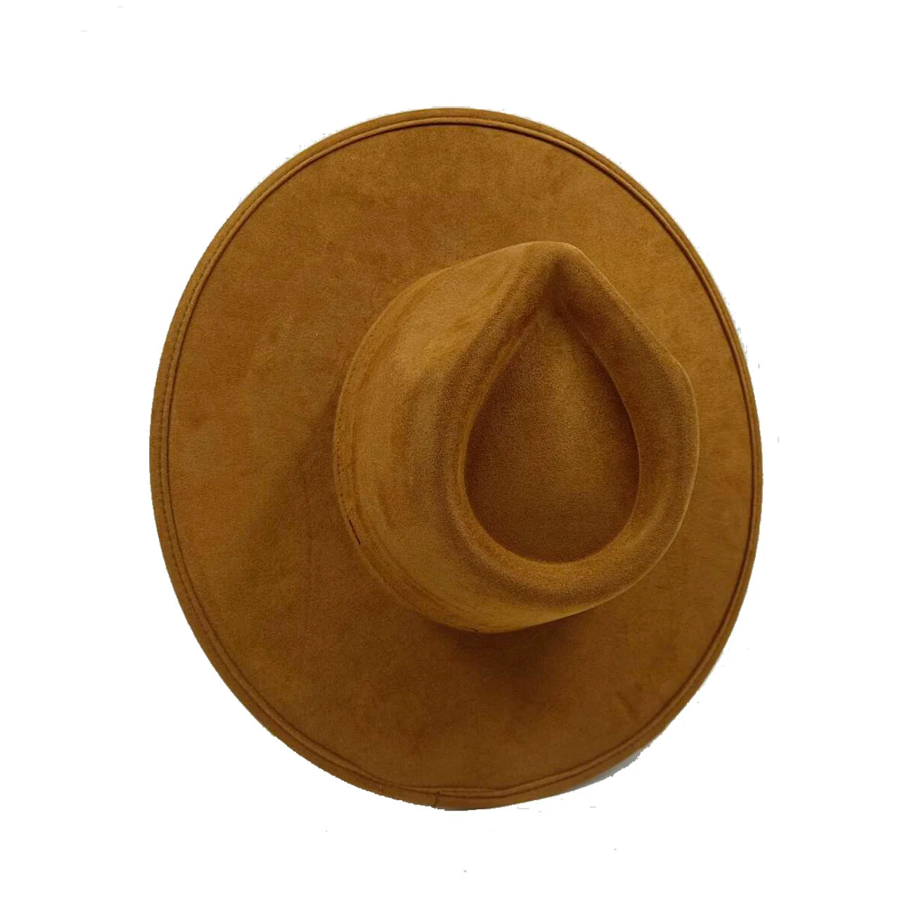 Vegan suede fedora hat with large teardrop top for women with stiff brim flat fashion hat suede hat hats for women