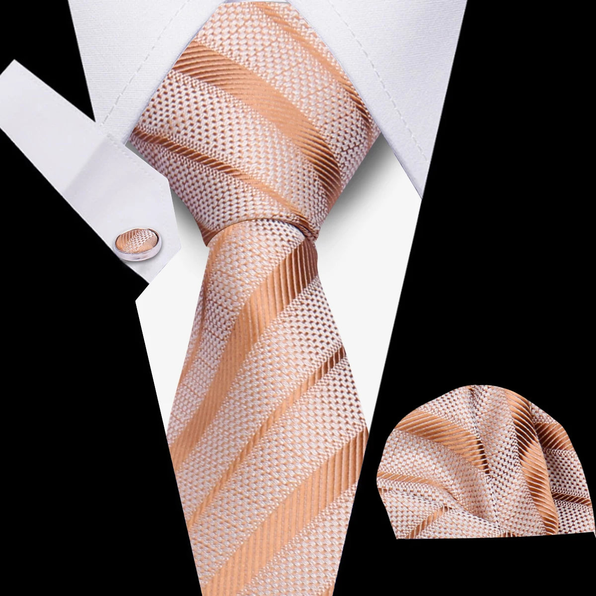 Fashion Elegant Necktie and  Handkerchief w/ Cufflinks (3 Pcs Suit Accessory Set)