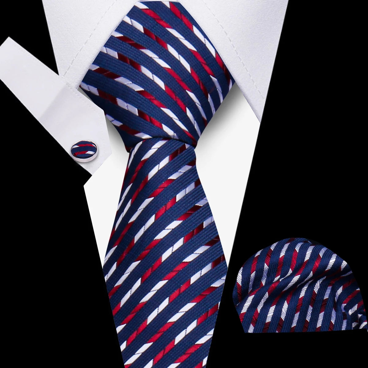 Fashion Elegant Necktie and  Handkerchief w/ Cufflinks (3 Pcs Suit Accessory Set)
