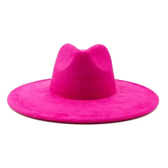 Vegan suede fedora hat with large teardrop top for women with stiff brim flat fashion hat suede hat hats for women