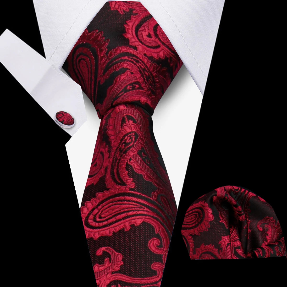 Fashion Elegant Necktie and  Handkerchief w/ Cufflinks (3 Pcs Suit Accessory Set)