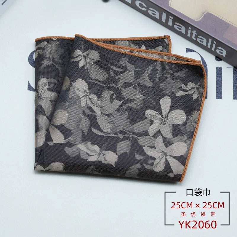 24cm Men's Formal Dress Polyester Pocket Square British Brown Flower Handkerchief Suit Accessories Towel Gentleman Tuxedo Hanky