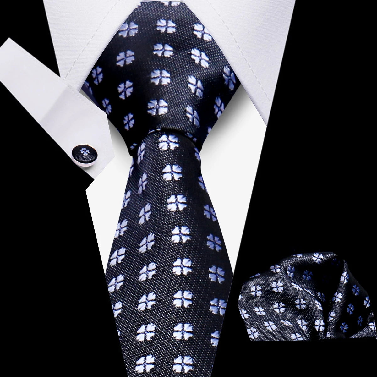 Fashion Elegant Necktie and  Handkerchief w/ Cufflinks (3 Pcs Suit Accessory Set)