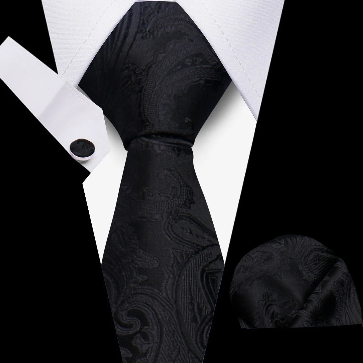Fashion Elegant Necktie and  Handkerchief w/ Cufflinks (3 Pcs Suit Accessory Set)