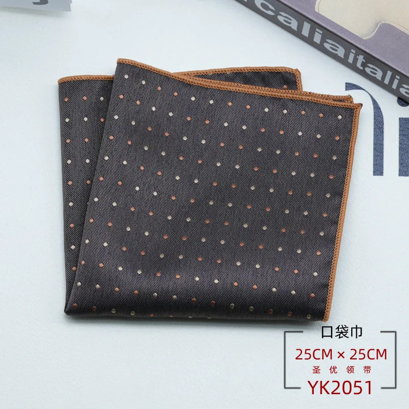 24cm Men's Formal Dress Polyester Pocket Square British Brown Flower Handkerchief Suit Accessories Towel Gentleman Tuxedo Hanky