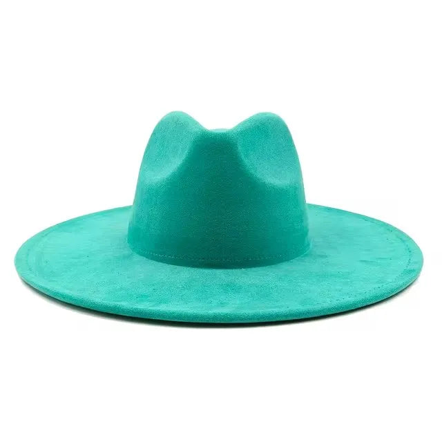 Vegan suede fedora hat with large teardrop top for women with stiff brim flat fashion hat suede hat hats for women