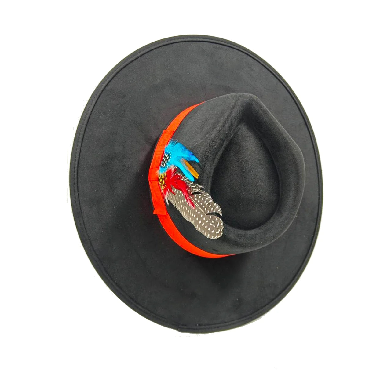 Vegan suede fedora hat with large teardrop top for women with stiff brim flat fashion hat suede hat hats for women