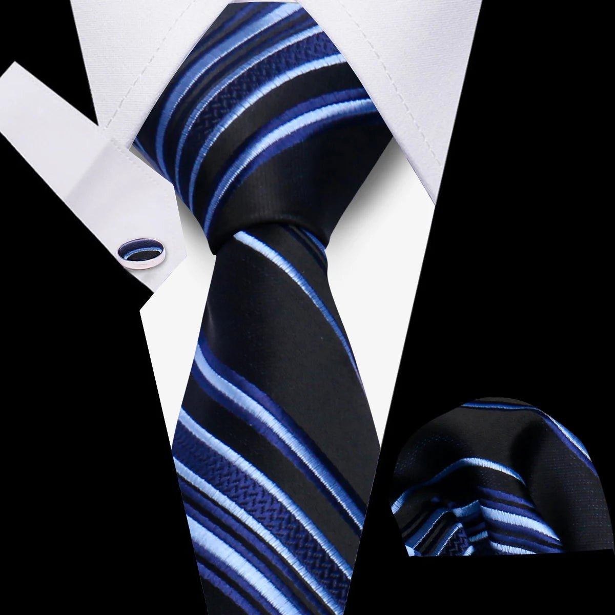 Fashion Elegant Necktie and  Handkerchief w/ Cufflinks (3 Pcs Suit Accessory Set)