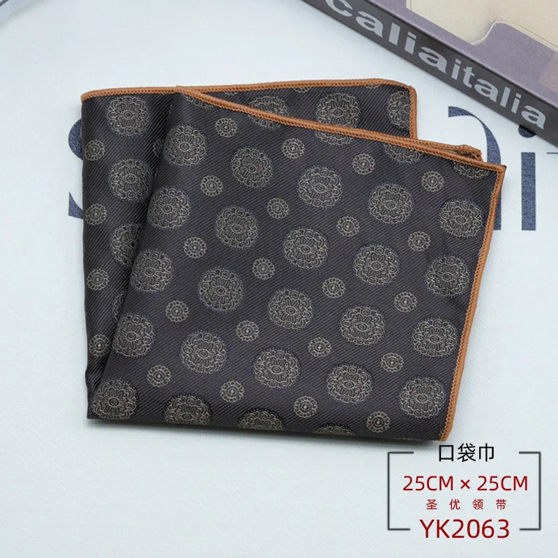 24cm Men's Formal Dress Polyester Pocket Square British Brown Flower Handkerchief Suit Accessories Towel Gentleman Tuxedo Hanky