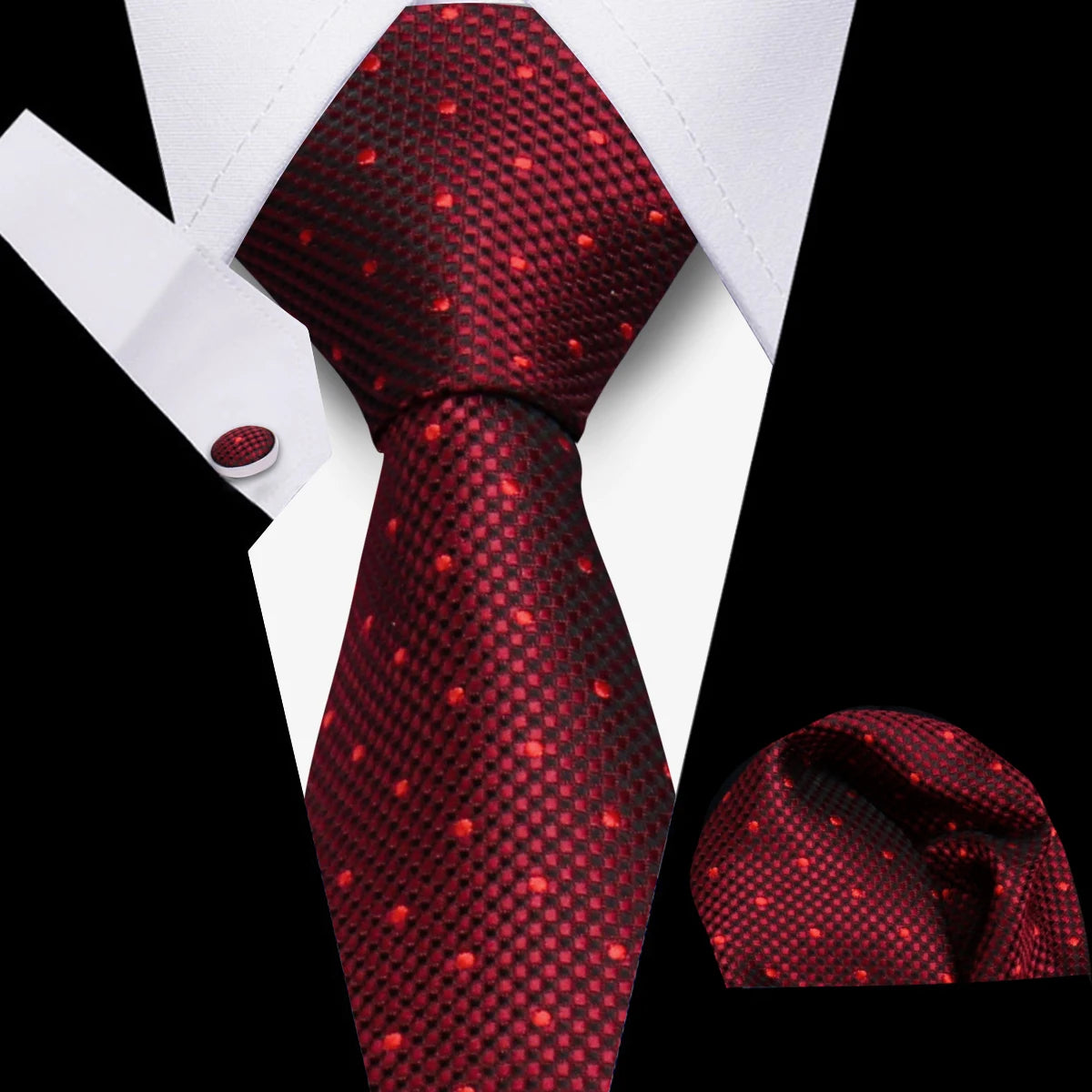Fashion Elegant Necktie and  Handkerchief w/ Cufflinks (3 Pcs Suit Accessory Set)