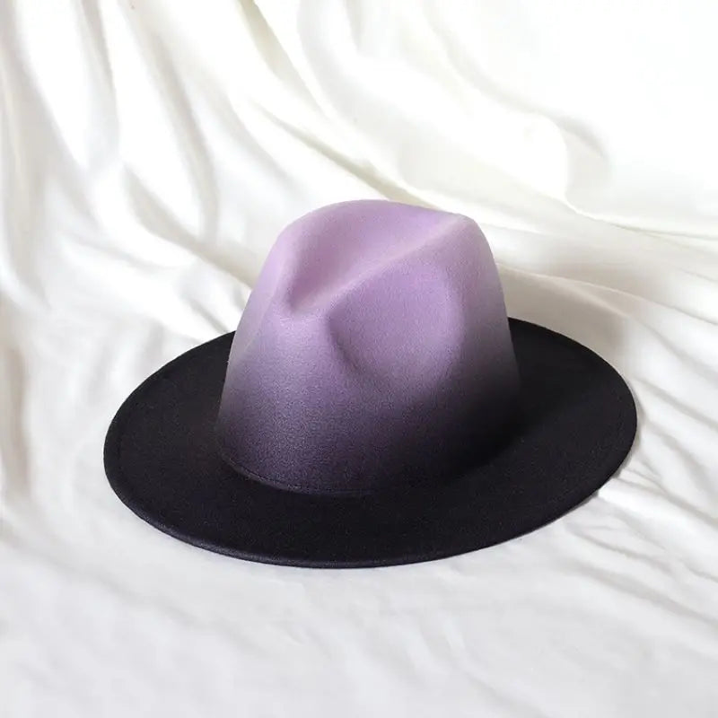 Gradient two-tone tweed flat-brimmed Fedora (unisex)