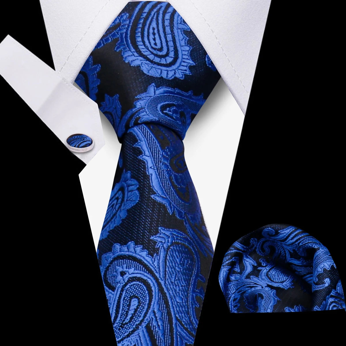 Fashion Elegant Necktie and  Handkerchief w/ Cufflinks (3 Pcs Suit Accessory Set)