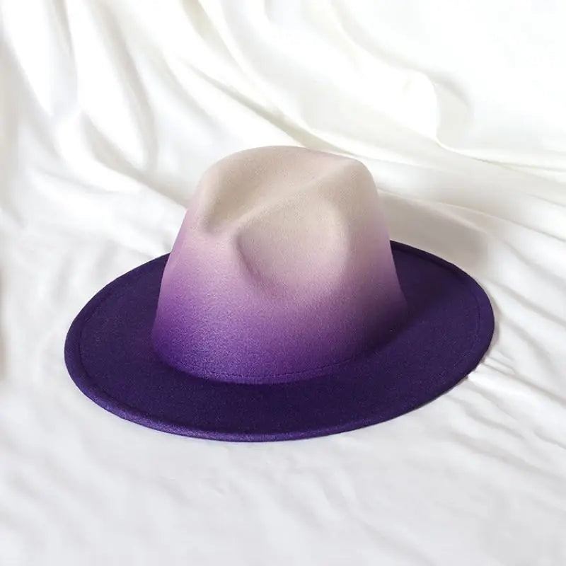Gradient two-tone tweed flat-brimmed Fedora (unisex)