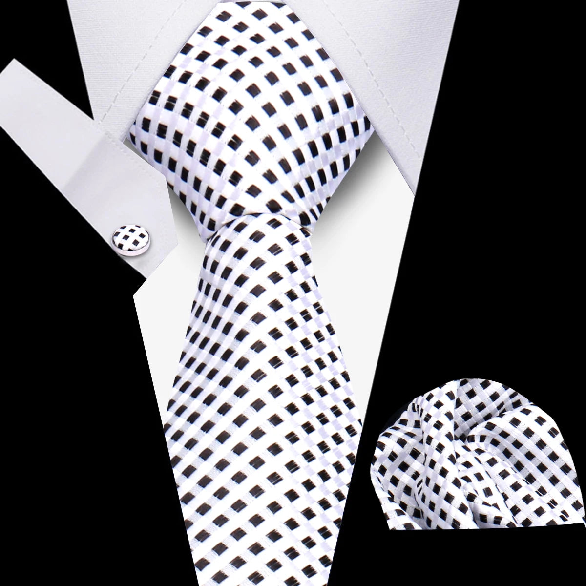 Fashion Elegant Necktie and  Handkerchief w/ Cufflinks (3 Pcs Suit Accessory Set)