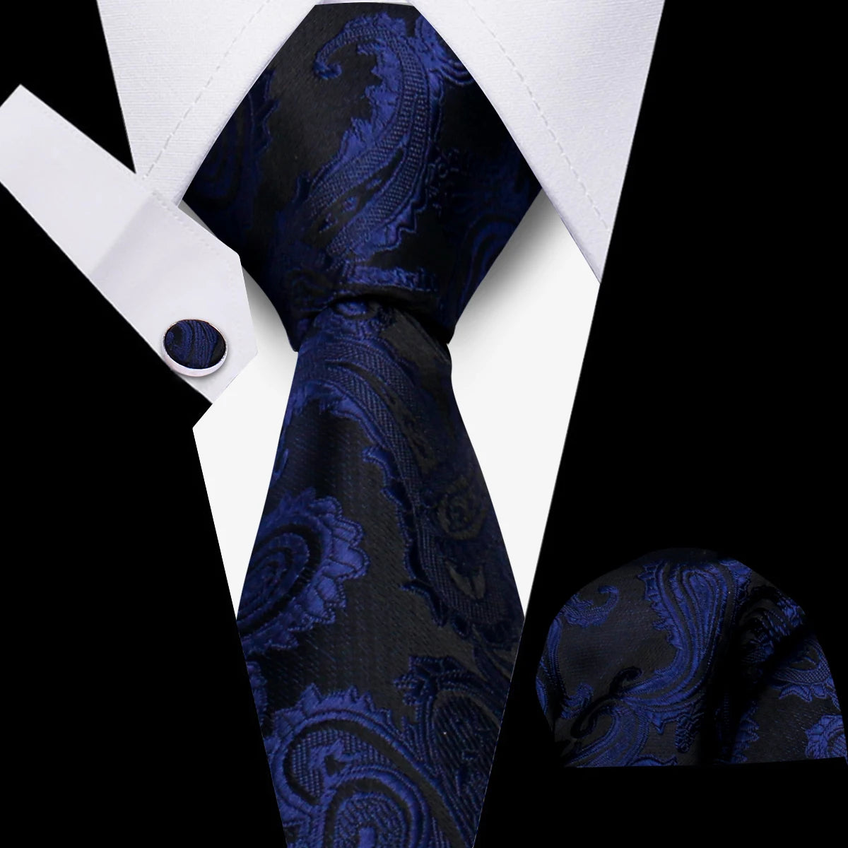 Fashion Elegant Necktie and  Handkerchief w/ Cufflinks (3 Pcs Suit Accessory Set)