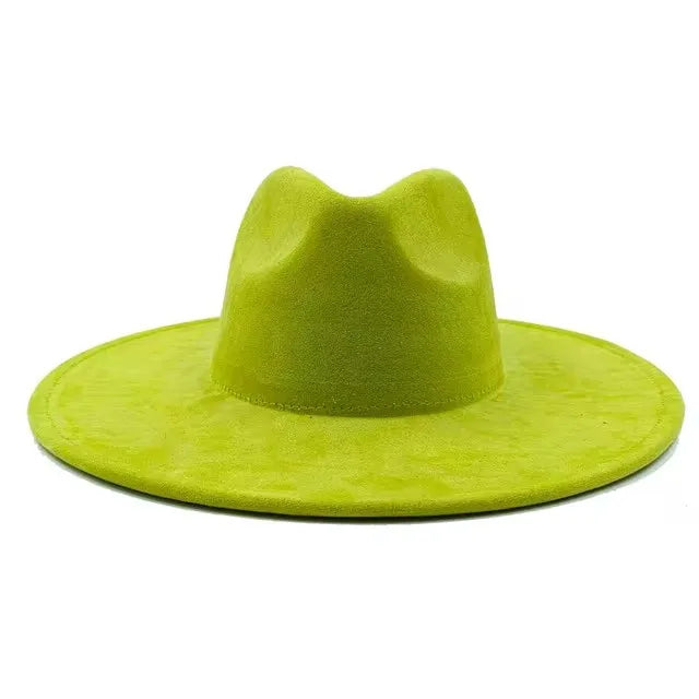 Vegan suede fedora hat with large teardrop top for women with stiff brim flat fashion hat suede hat hats for women