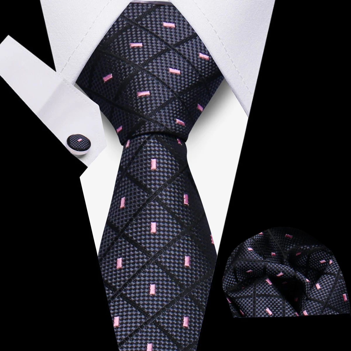 Fashion Elegant Necktie and  Handkerchief w/ Cufflinks (3 Pcs Suit Accessory Set)