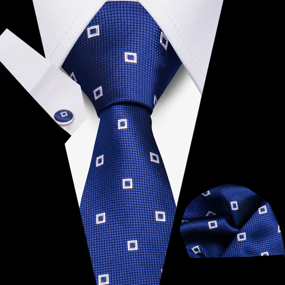 Fashion Elegant Necktie and  Handkerchief w/ Cufflinks (3 Pcs Suit Accessory Set)