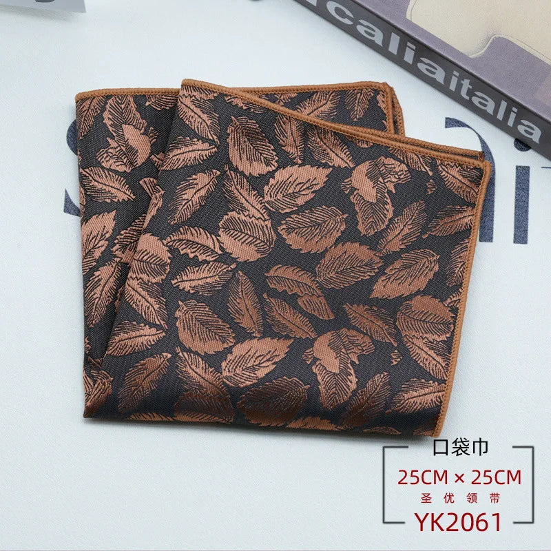 24cm Men's Formal Dress Polyester Pocket Square British Brown Flower Handkerchief Suit Accessories Towel Gentleman Tuxedo Hanky