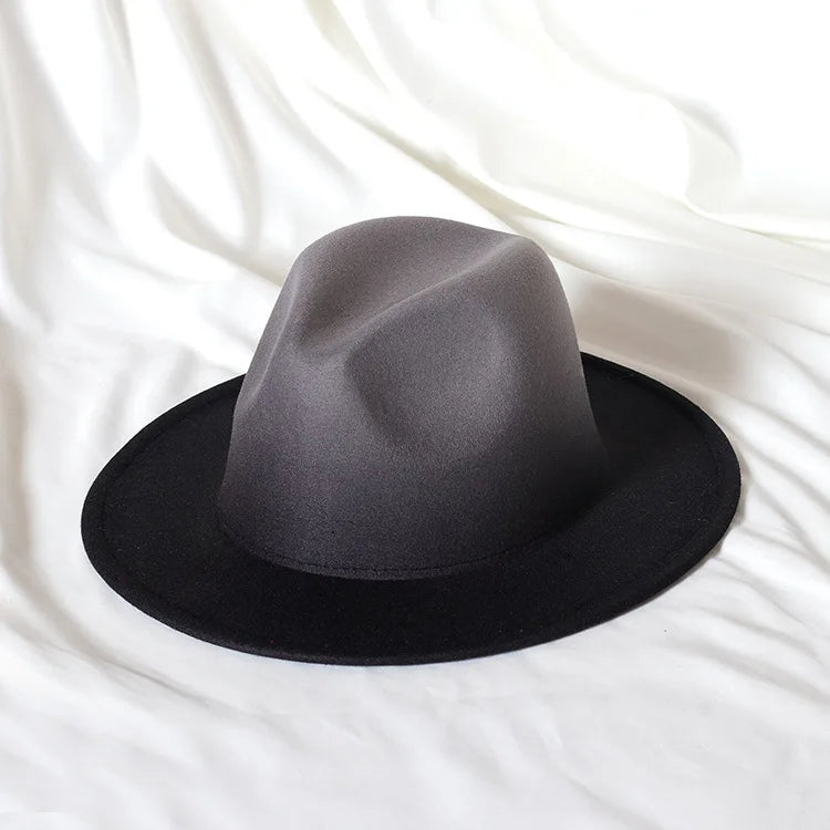 Gradient two-tone tweed flat-brimmed Fedora (unisex)