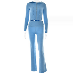 Hoodie Sexy Zip Long Sleeve Sweater and High Waist Long Pants Set