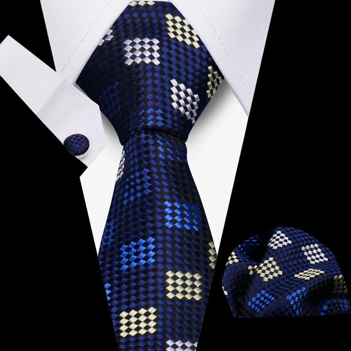 Fashion Elegant Necktie and  Handkerchief w/ Cufflinks (3 Pcs Suit Accessory Set)