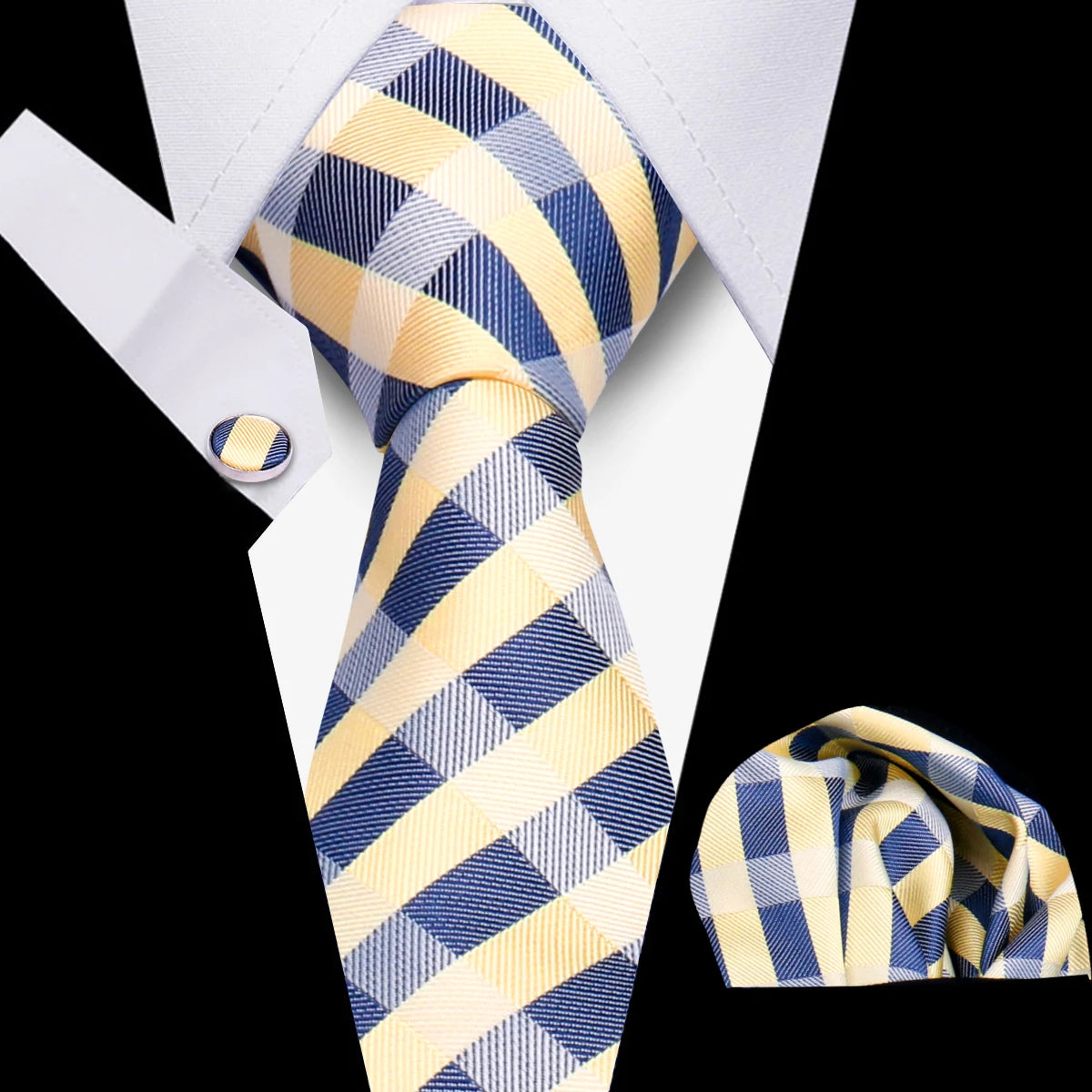 Fashion Elegant Necktie and  Handkerchief w/ Cufflinks (3 Pcs Suit Accessory Set)