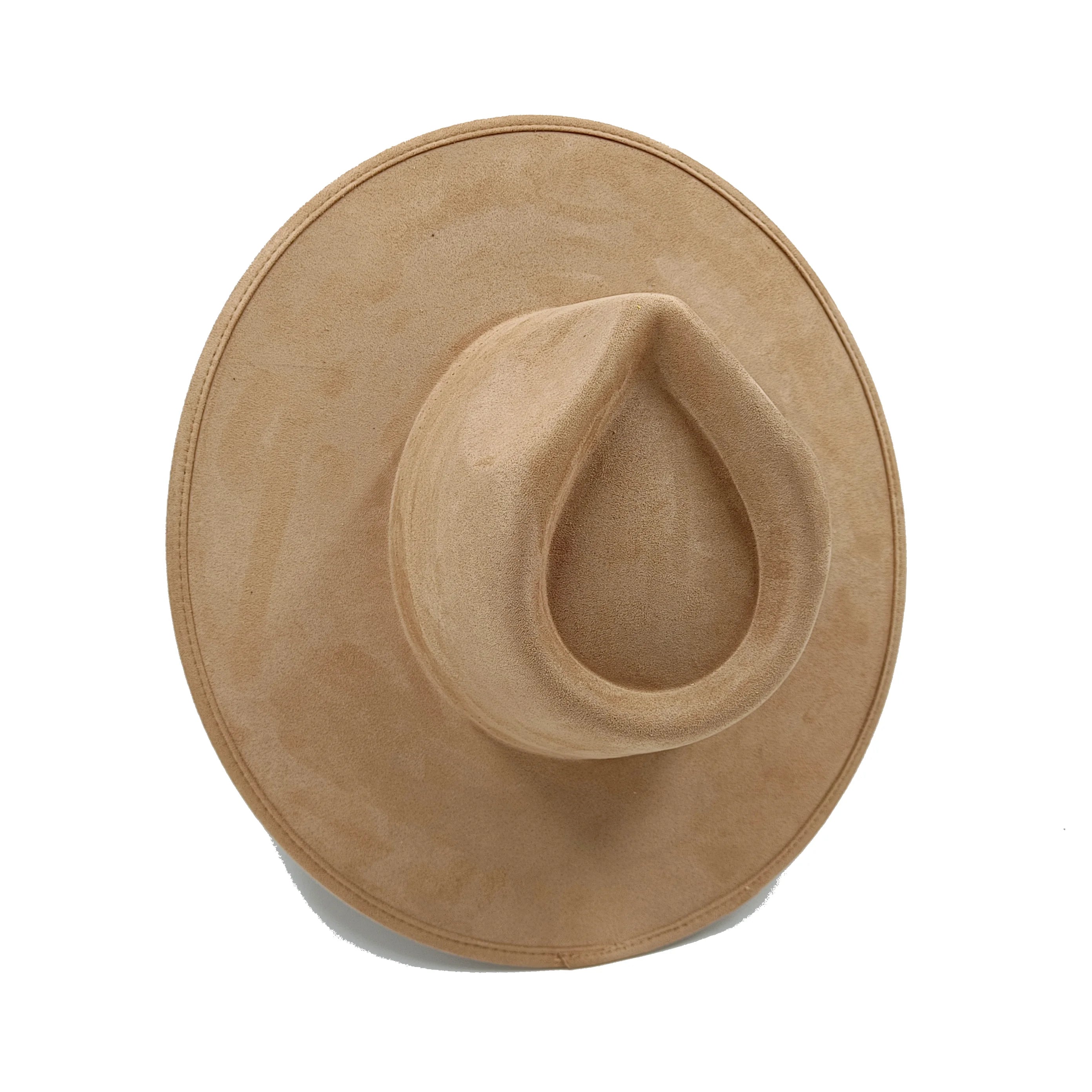 Vegan suede fedora hat with large teardrop top for women with stiff brim flat fashion hat suede hat hats for women