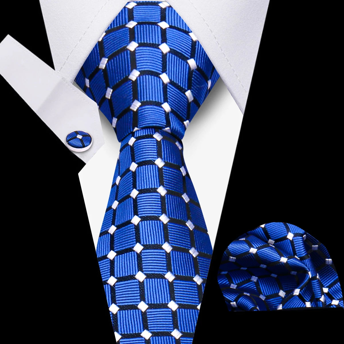 Fashion Elegant Necktie and  Handkerchief w/ Cufflinks (3 Pcs Suit Accessory Set)