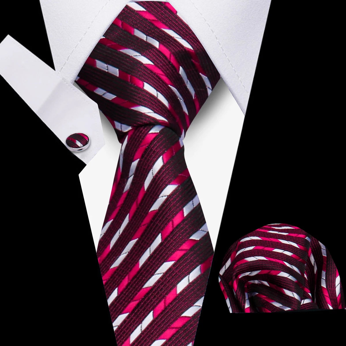 Fashion Elegant Necktie and  Handkerchief w/ Cufflinks (3 Pcs Suit Accessory Set)
