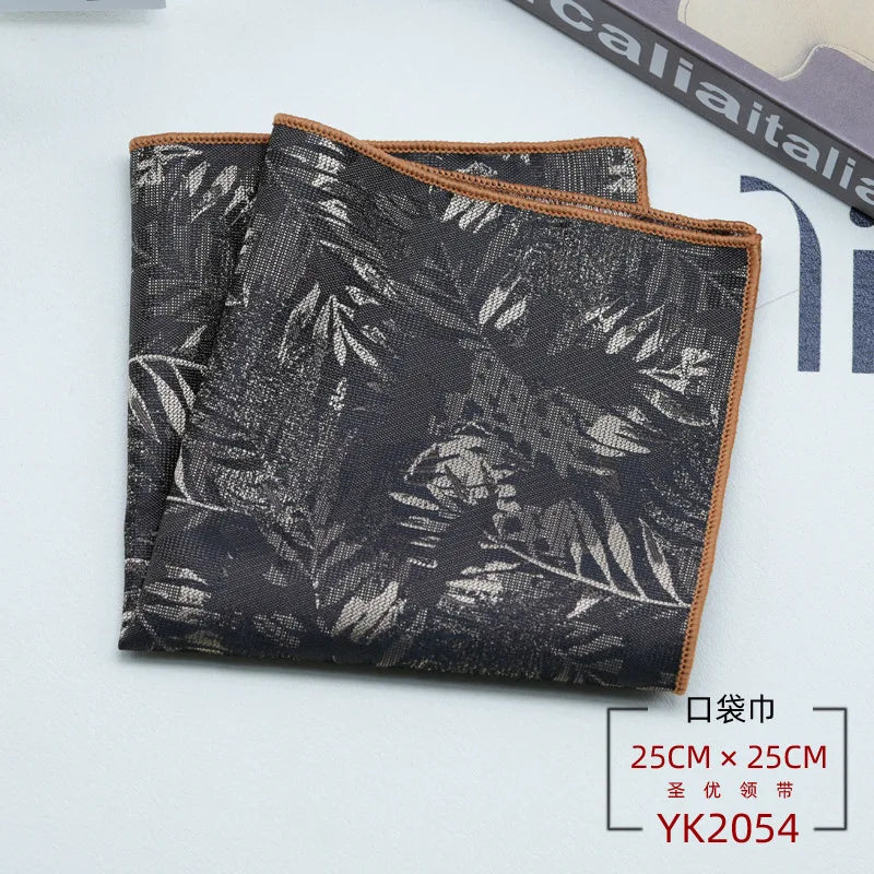 24cm Men's Formal Dress Polyester Pocket Square British Brown Flower Handkerchief Suit Accessories Towel Gentleman Tuxedo Hanky