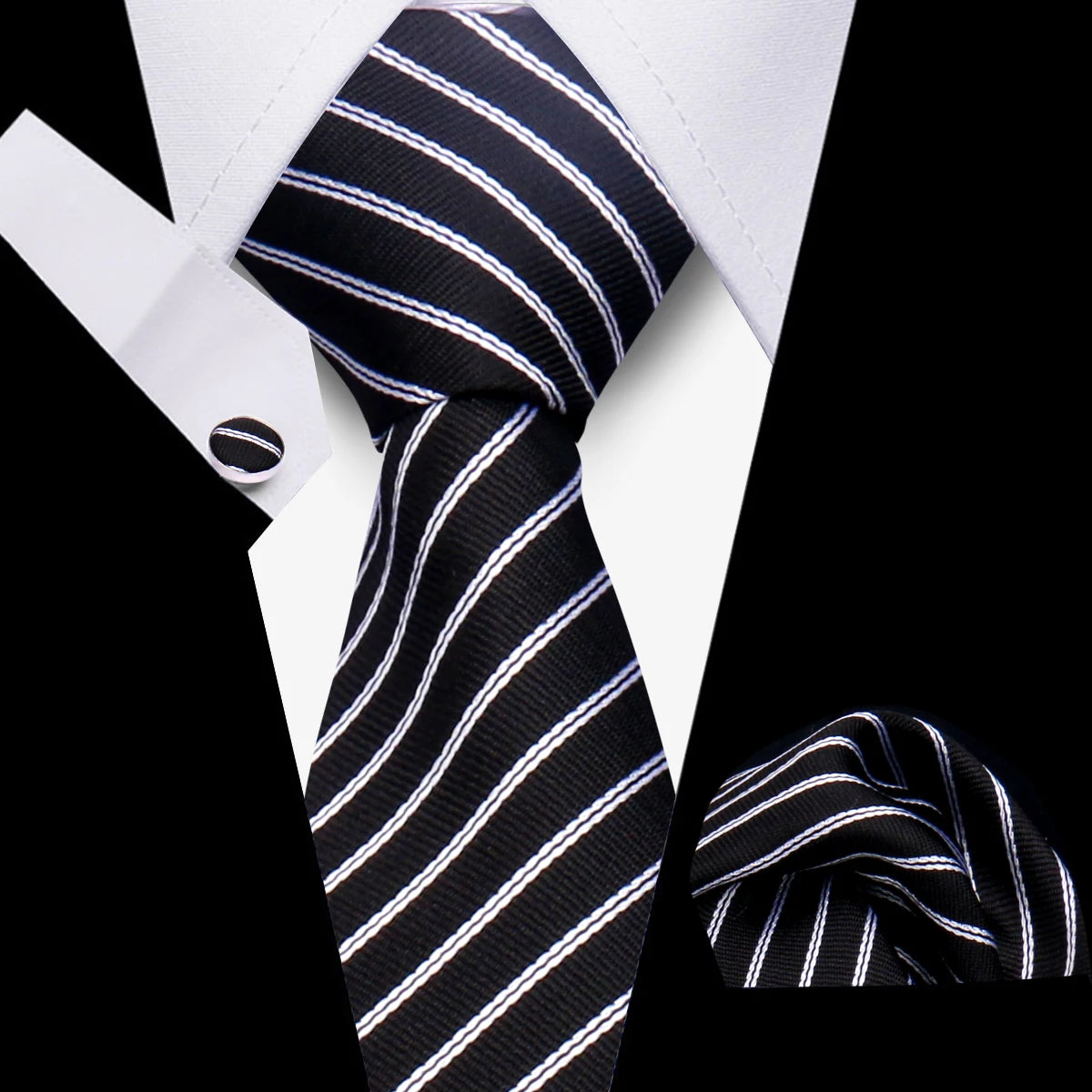 Fashion Elegant Necktie and  Handkerchief w/ Cufflinks (3 Pcs Suit Accessory Set)