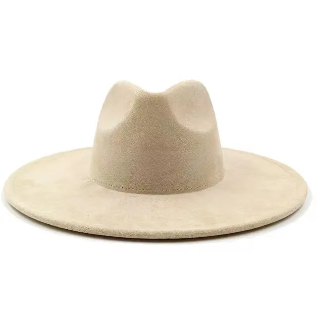 Vegan suede fedora hat with large teardrop top for women with stiff brim flat fashion hat suede hat hats for women