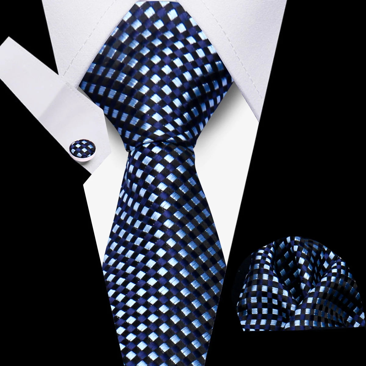 Fashion Elegant Necktie and  Handkerchief w/ Cufflinks (3 Pcs Suit Accessory Set)