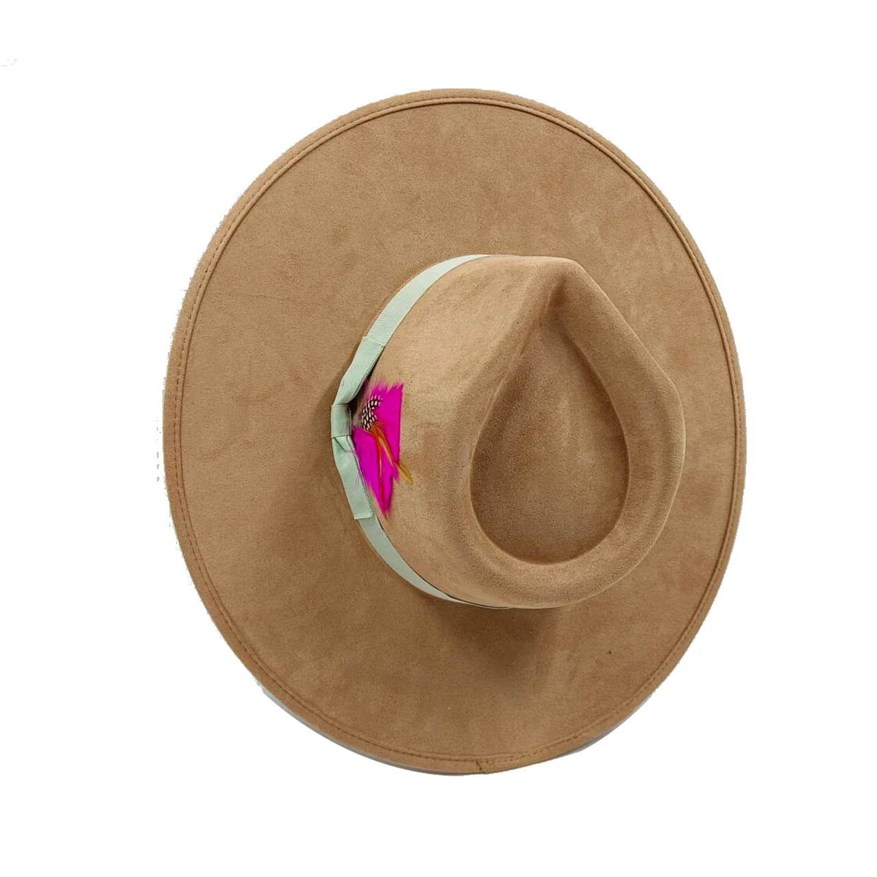 Vegan suede fedora hat with large teardrop top for women with stiff brim flat fashion hat suede hat hats for women