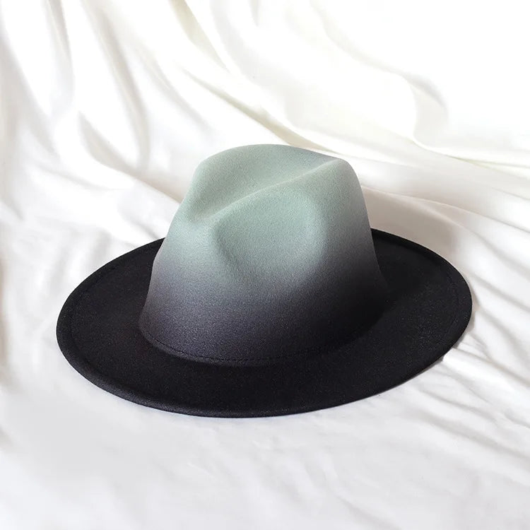 Gradient two-tone tweed flat-brimmed Fedora (unisex)