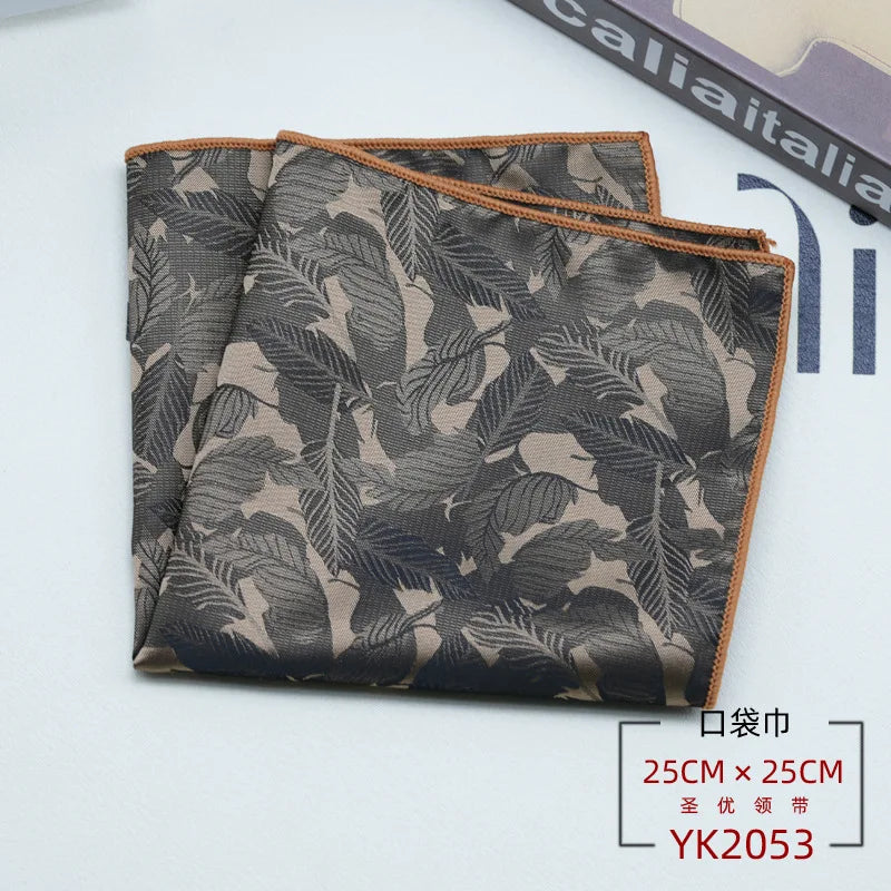 24cm Men's Formal Dress Polyester Pocket Square British Brown Flower Handkerchief Suit Accessories Towel Gentleman Tuxedo Hanky