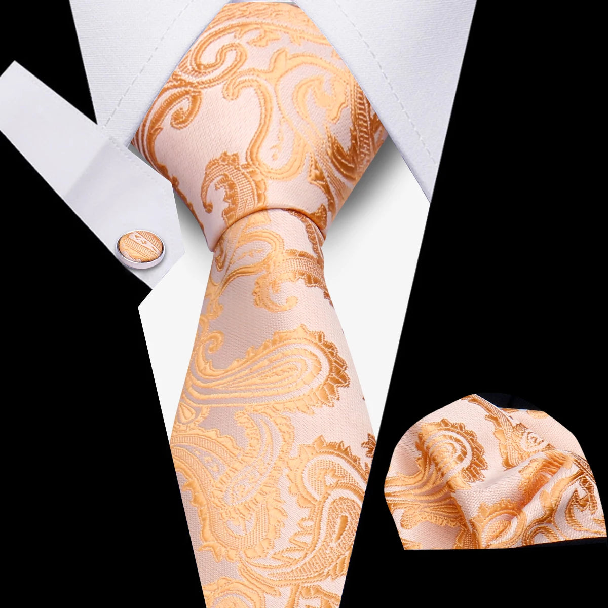 Fashion Elegant Necktie and  Handkerchief w/ Cufflinks (3 Pcs Suit Accessory Set)